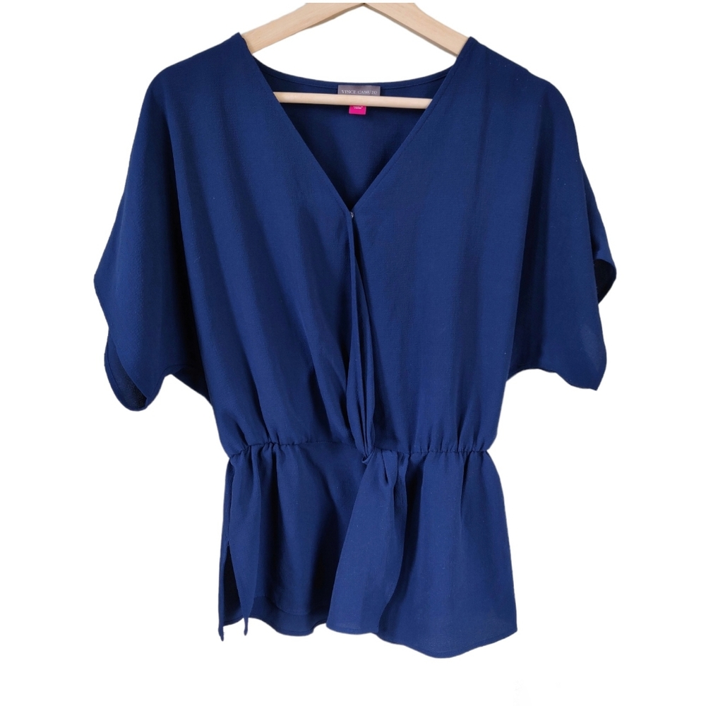 Vince Camuto Blue Cinch Waist Blue Flowy Top Size XS